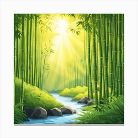 A Stream In A Bamboo Forest At Sun Rise Square Composition 221 Canvas Print