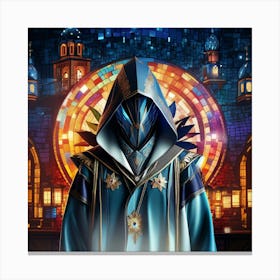Guardian’s Aura: Mystical Echoes in the Stained Glass Metropolis Canvas Print