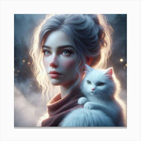 Girl With A Cat 4 Canvas Print