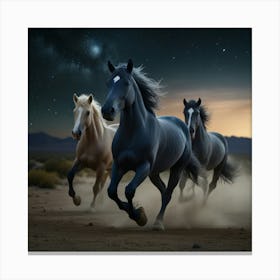 Three Horses Running At Night 2 Canvas Print