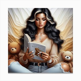 Angel Girl Reading Teddy Bears Canvas Print