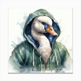 Watercolour Cartoon Swan In A Hoodie Canvas Print