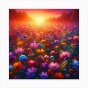 Flower Field At Sunset 11 Canvas Print