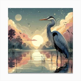 Heron At Sunset 3 Canvas Print