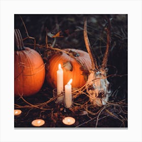 Halloween Pumpkins And Candles Canvas Print