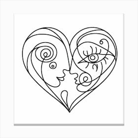One line, Valentine's day of heart, Picasso style Canvas Print