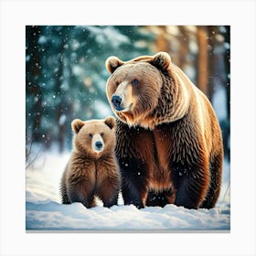 Firefly Heartwarming Winter Scene Of A Bear Family 11782 Canvas Print