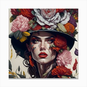 Woman With Flowers On Her Head 1 Canvas Print