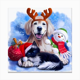 Christmas Dog And Cat Canvas Print