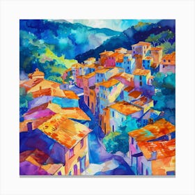 Watercolor Of A Village Canvas Print