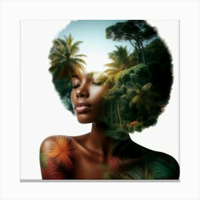 Double Exposure Afro-American Woman In The Jungle Canvas Print