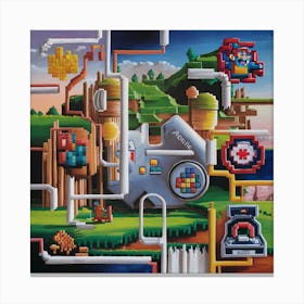 Pixel Retro Game And Abstract Art Print Canvas Print