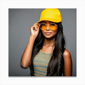 Firefly Stylish Girl In Cap And Yellow Sunglasses 86113 Canvas Print