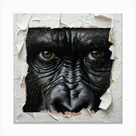 Hyperrealistic Oil Painting Featuring An Eye Peering Through Torn Paper With A Gorillas Face Outlin Canvas Print