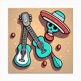 Mexican Guitar And Maracas Sticker 2d Cute Fantasy Dreamy Vector Illustration 2d Flat Centere (18) Canvas Print