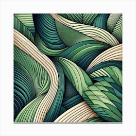 Geometric Art Green waves of palm leaf Canvas Print