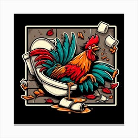 Rooster In The Toilet 2 Canvas Print