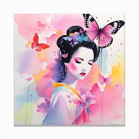 Geisha With Butterflies Canvas Print