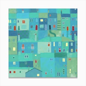Blue Town From The Steps Cityscape Canvas Print