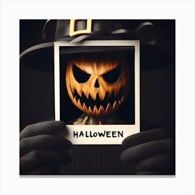 Halloween Pumpkin Selfie Polaroid Frame 1 Canvas Print