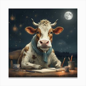 Cow At Night Canvas Print