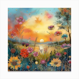 Sunset With Flowers 3 Canvas Print