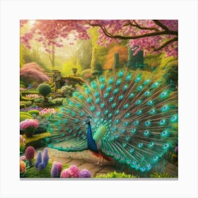 Peacock In The Garden Canvas Print