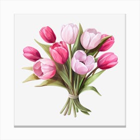 Pink Tulips On Black Background 1 Canvas Print