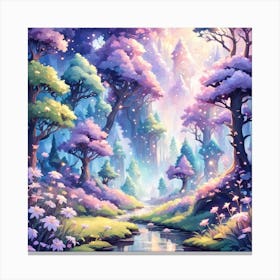 A Fantasy Forest With Twinkling Stars In Pastel Tone Square Composition 409 Canvas Print