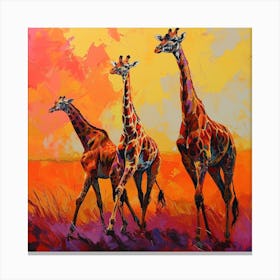 Giraffes In The Sunset Warm Brushstrokes 2 Canvas Print