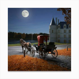 Horse Drawn Carriage At Night Canvas Print