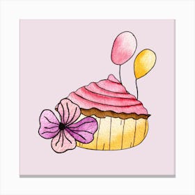 Pink Strawberry Cupcake Square Canvas Print