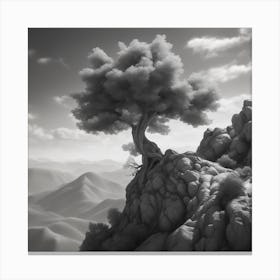 Single Tree On Top Of The Mountain Black And White Still Digital Art Perfect Composition Beautif (2) Canvas Print