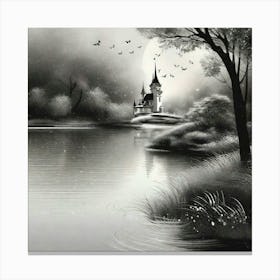 Castle black and white on river Canvas Print