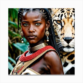 Ethiopian Woman And Tiger Canvas Print