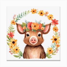 Floral Baby Boar Nursery Illustration (24) Canvas Print