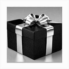 Black Gift Box With Silver Ribbon 1 Canvas Print