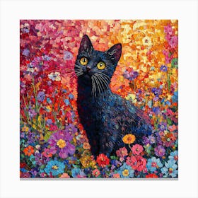 Black Cat In Flowers 2 Canvas Print