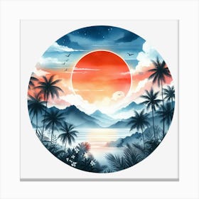 Sunset With Palm Trees Canvas Print