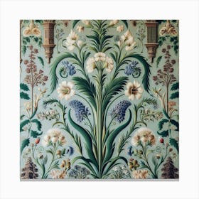 A William Morris Inspired Tapestry Depicting Mythical Creatures Roaming A Medieval Forest, Style Digital Tapestry 3 Canvas Print