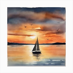 Sailboat At Sunset 4 Canvas Print