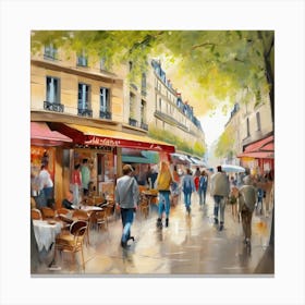 Paris Street Scene.Cafe in Paris. spring season. Passersby. The beauty of the place. Oil colors.7 Canvas Print