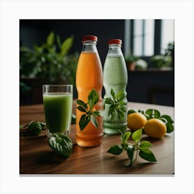 Green Juice In Bottles Canvas Print