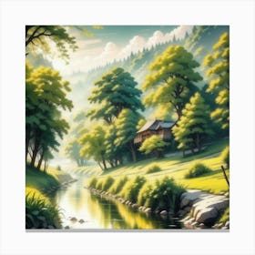 Peaceful Countryside River Mysterious (8) Canvas Print