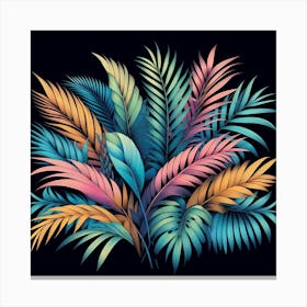Tropical Leaves On Black Background Canvas Print