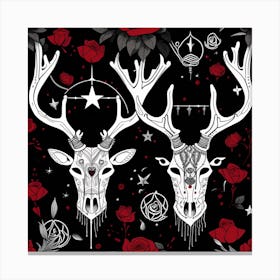 Deer Skulls With Roses minimalist style Canvas Print