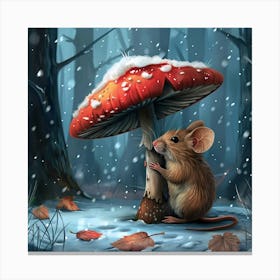 Winter's Shelter: The Mouse And The Mushroom Canvas Print