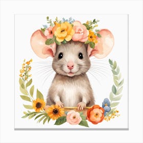 Floral Baby Rat Nursery Illustration (9) Canvas Print