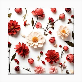 Flowers Flat Lay On White 1 Canvas Print