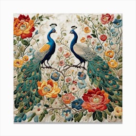 embroidered peacocks Canvas Print